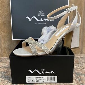 Nina Silver Strappy Block Heels